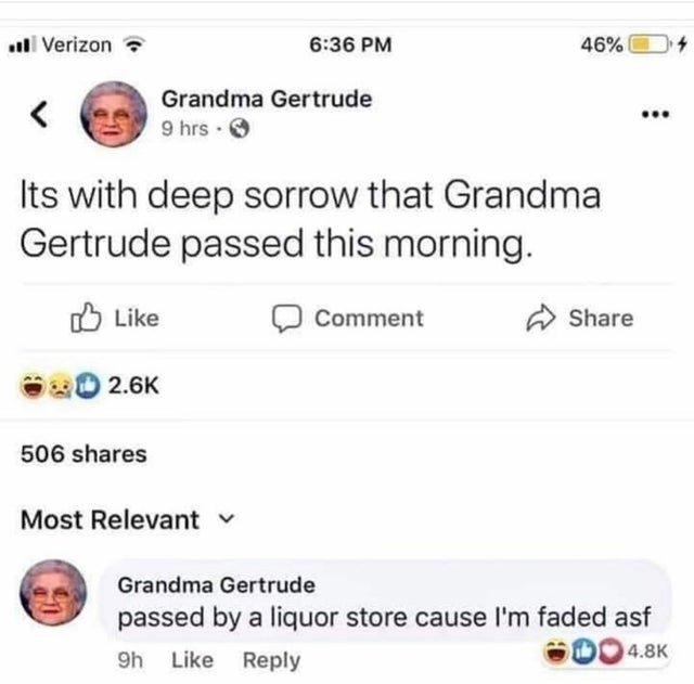 grandma passed by the liquor store meme - ull Verizon 46%
