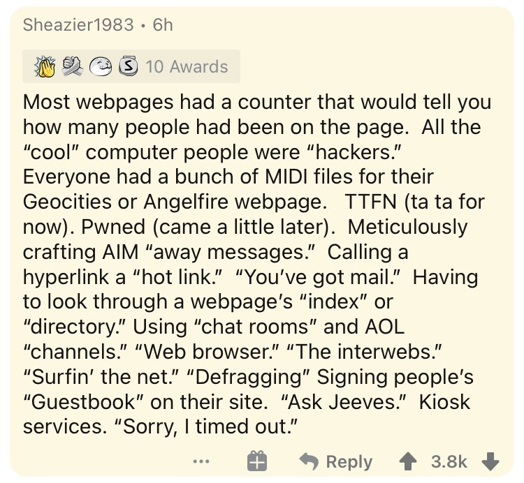 Internet Slang and Emoticons  - document - Sheazier1983. 6h S 10 Awards Most webpages had a counter that would tell you how many people had been on the page. All the "cool" computer people were "hackers." Everyone had a bunch of Midi files for their Geoci