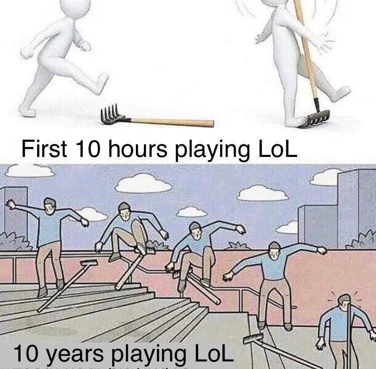 funny gaming memes -  league of legends learning curve - First 10 hours playing LoL 10 years playing LoL