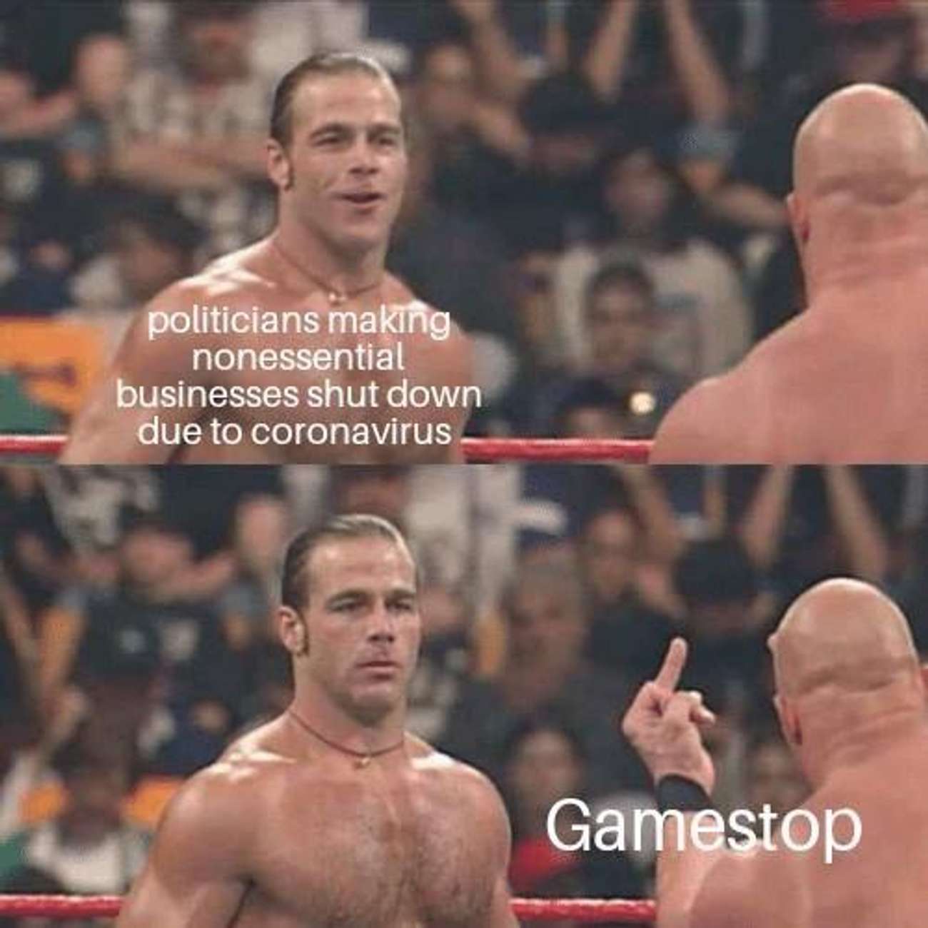 shawn michaels middle finger - politicians making nonessential businesses shut down due to coronavirus Gamestop