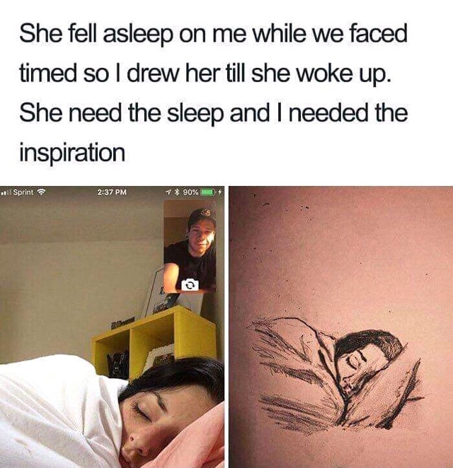 wholesome-posts Intimate relationship - She fell asleep on me while we faced timed so I drew her till she woke up. She need the sleep and I needed the inspiration Sprint 1 90%