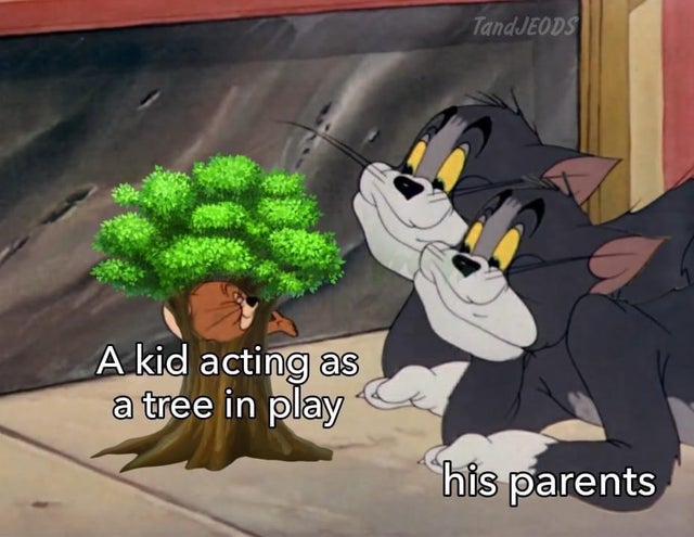 wholesome memes - cartoon - TandJEODS A kid acting as a tree in play his parents