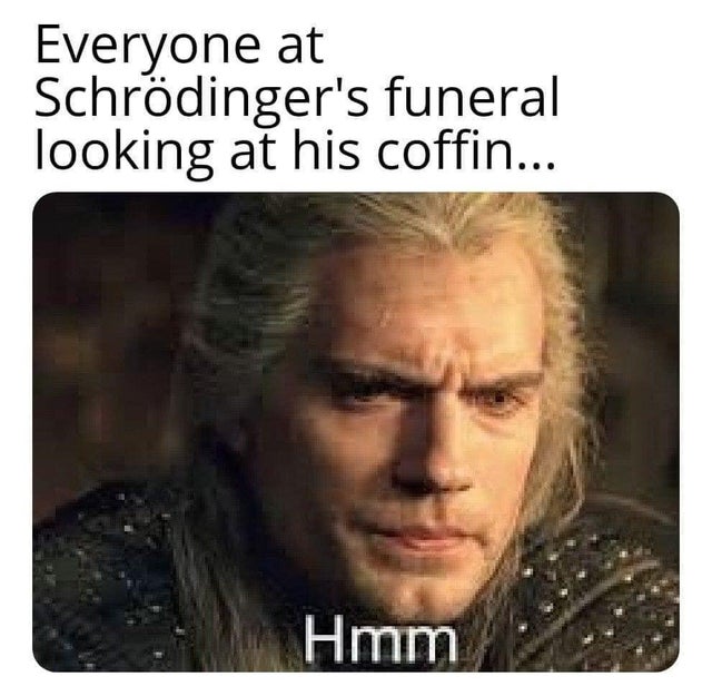 dark memes - philosophy memes - Everyone at Schrdinger's funeral looking at his coffin... Hmm