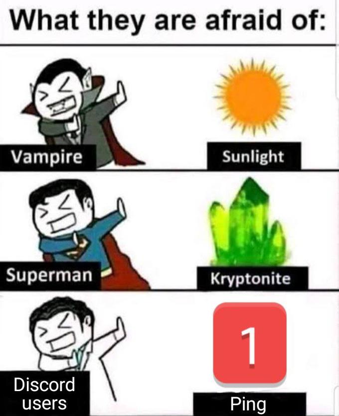 funny gaming memes - introvert memes - What they are afraid of Vampire Sunlight Superman Kryptonite 1 Discord users Ping