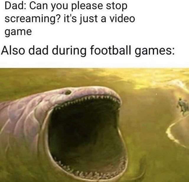 funny gaming memes - fauna - Dad Can you please stop screaming? it's just a video game Also dad during football games