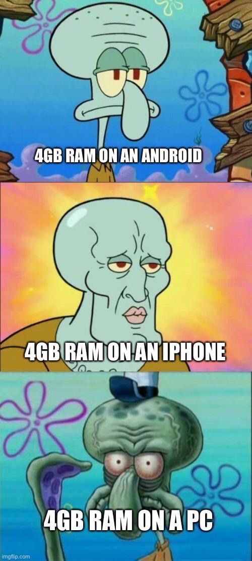 funny gaming memes - young squidward - 4GB Ram On An Android 4GB Ram On An Iphone 4GB Ram On A Pc imgflip.com