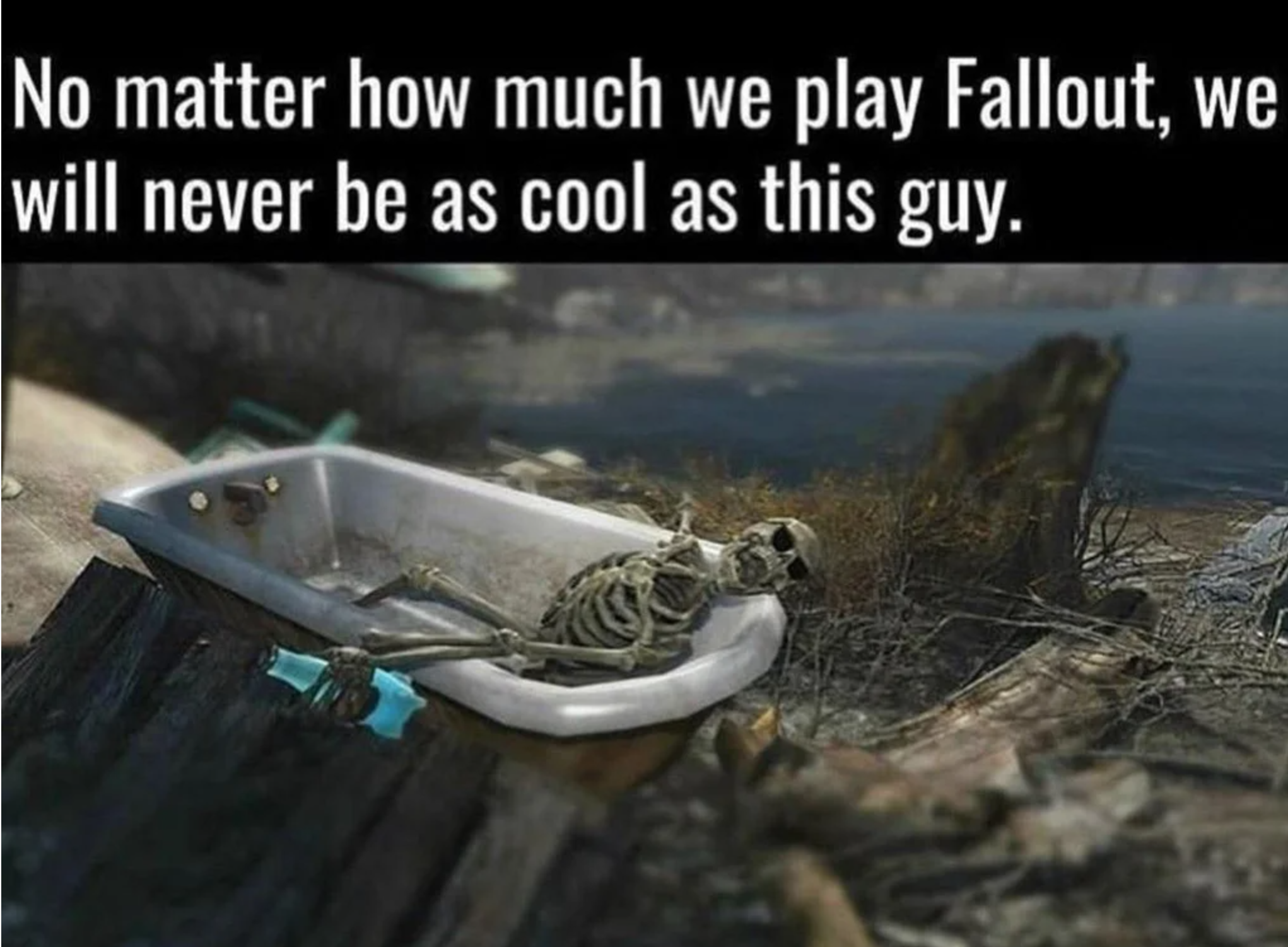 funny gaming memes - water resources - No matter how much we play Fallout, we will never be as cool as this guy.