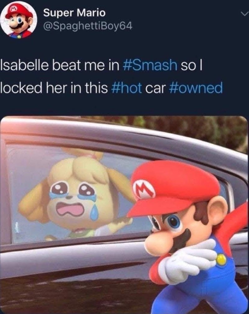 funny gaming memes - blursed smash bros - Super Mario Isabelle beat me in so | locked her in this car