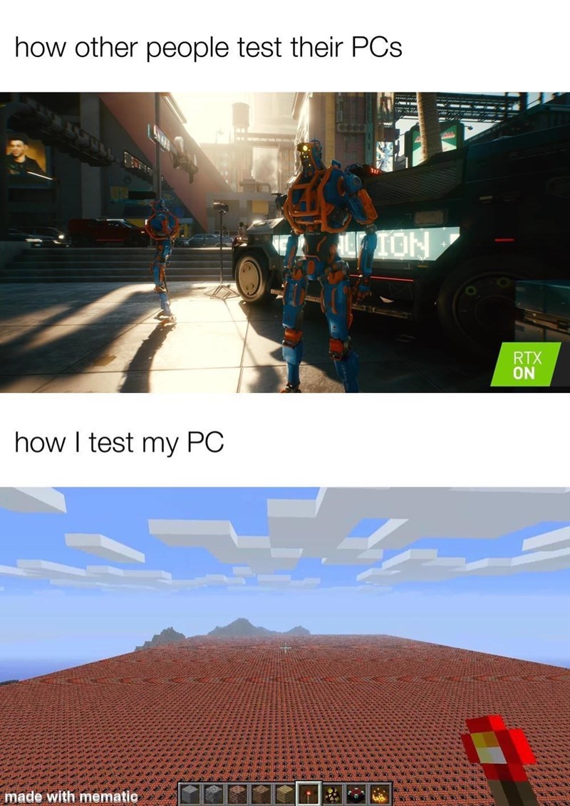 funny gaming memes - other people test their pc's meme - how other people test their PCs Ution Rtx On how I test my Pc made with mematic