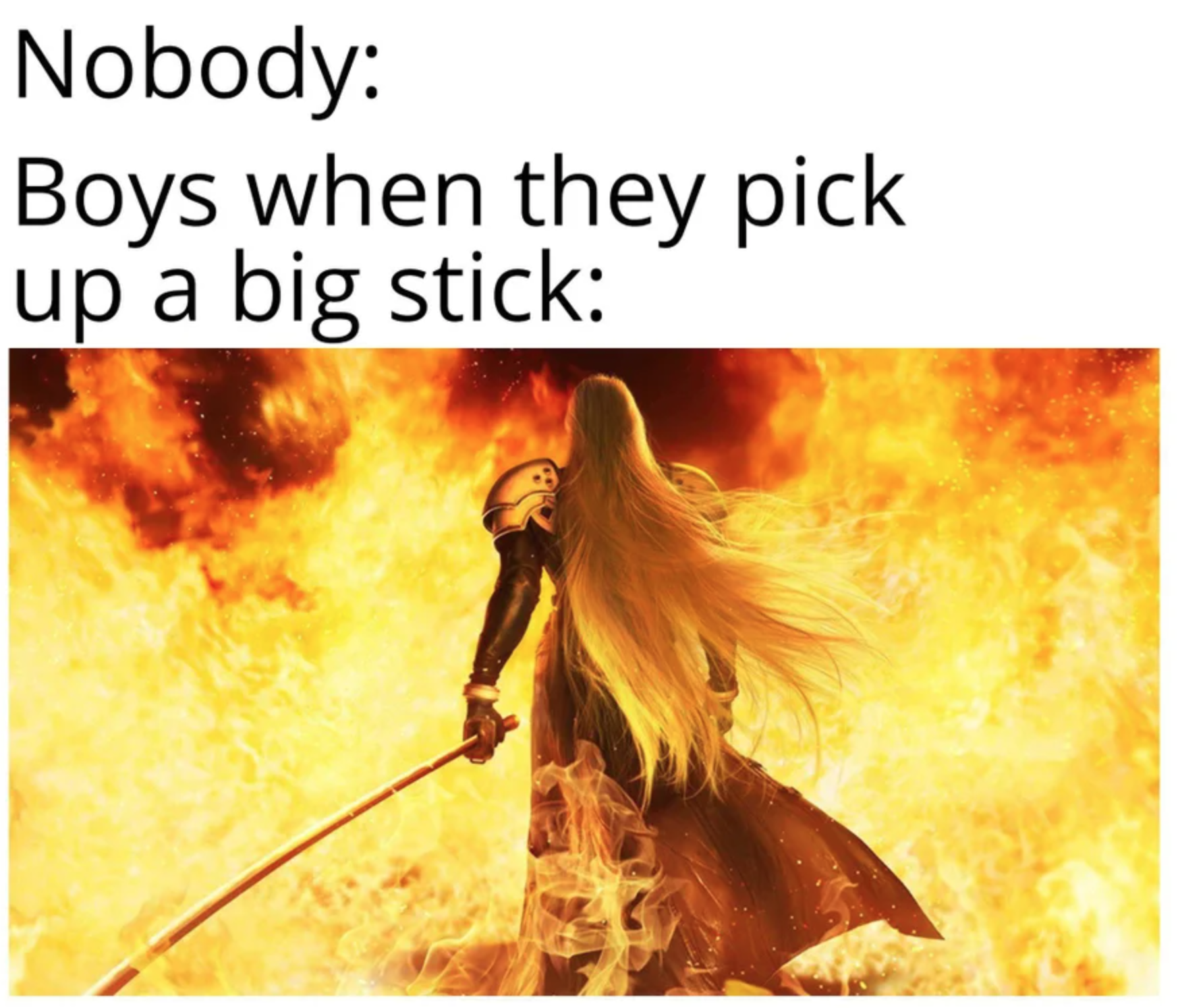 funny gaming memes - sephiroth ssbu memes - Nobody Boys when they pick up a big stick
