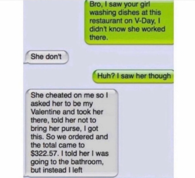 dark-memes punish a sub over text - Bro, I saw your girl washing dishes at this restaurant on VDay, didn't know she worked there. She don't Huh? I saw her though She cheated on me so I asked her to be my Valentine and took her there, told her not to bring