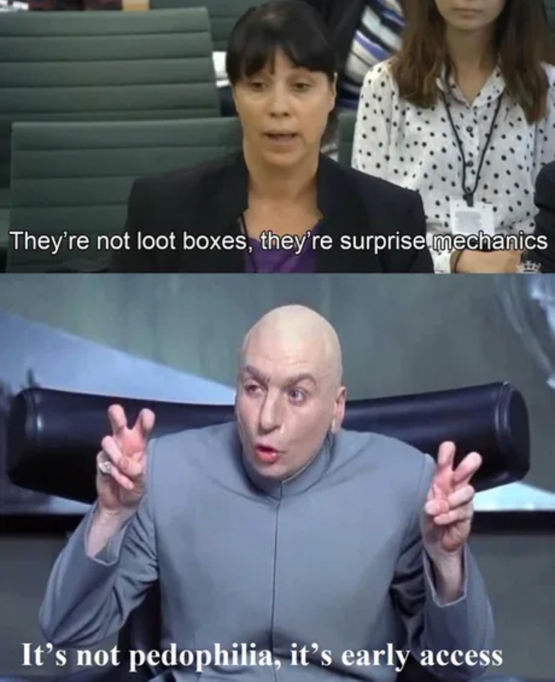 funny gaming memes -  rollout meme - They're not loot boxes, they're surprise mechanics It's not pedophilia, it's early access