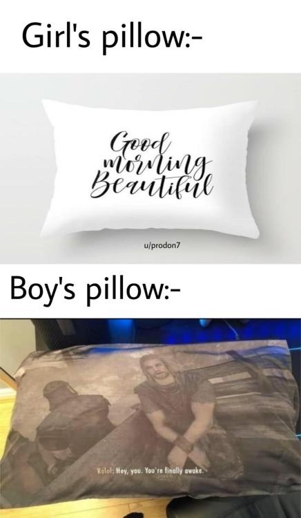funny gaming memes -  clean skyrim memes - Girl's pillow modina Beutiful uprodon Boy's pillow Rolot Hey, you. You're finally awake.
