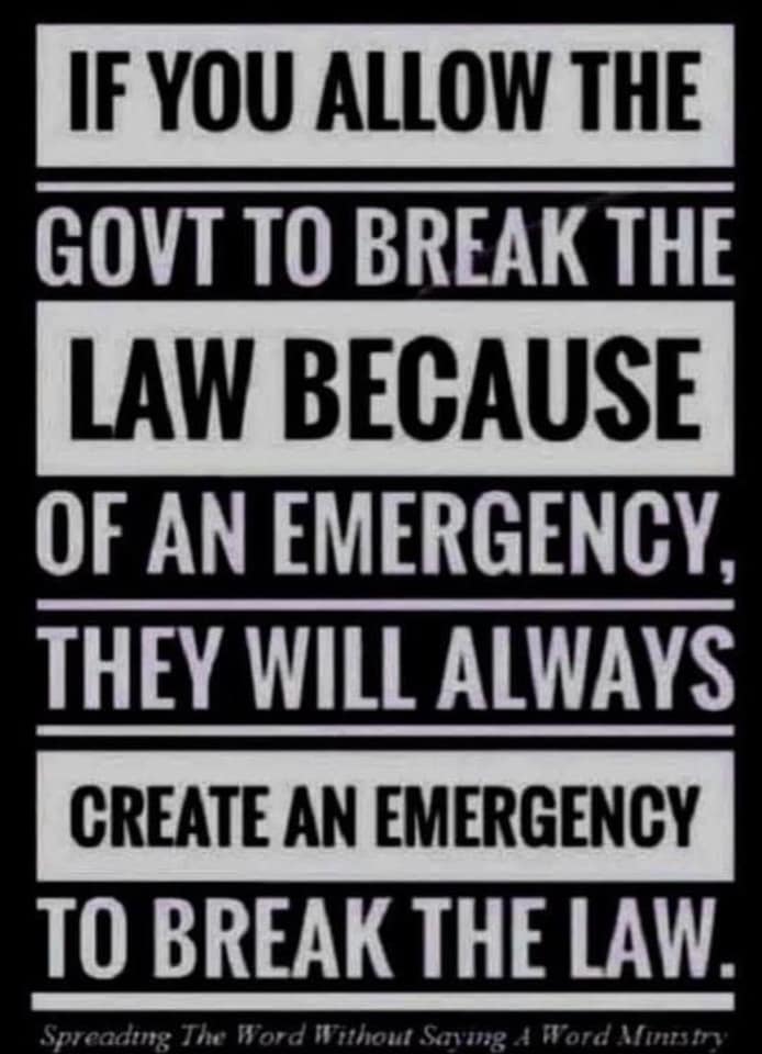 if you allow the government to break - If You Allow The Govt To Break The Law Because Of An Emergency, They Will Always Create An Emergency To Break The Law. Spreading The Ford Tithout Saving & Ford Afins fry