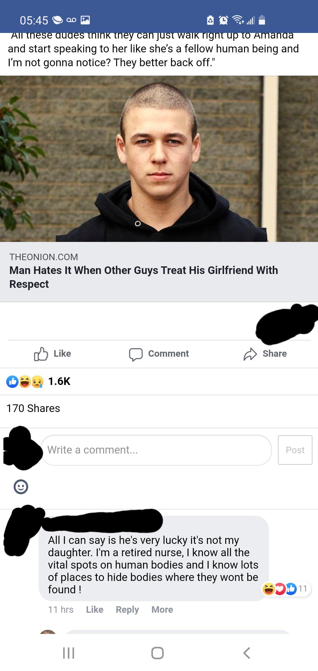 cringe pics - screenshot - ao All these dudes think they Just walk right up to Amanda and start speaking to her she's a fellow human being and I'm not gonna notice? They better back off." Theonion.Com Man Hates It When Other Guys Treat His Girlfriend With