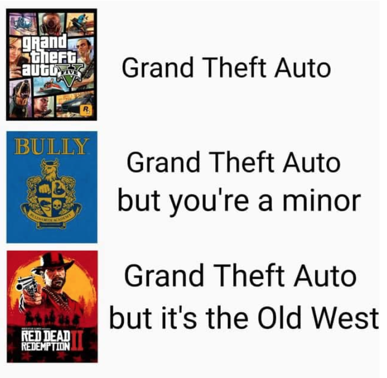 funny gaming memes - bully game - grand Stheft auto, , Grand Theft Auto Bully Grand Theft Auto but you're a minor Grand Theft Auto but it's the Old West Red Dead Redemption
