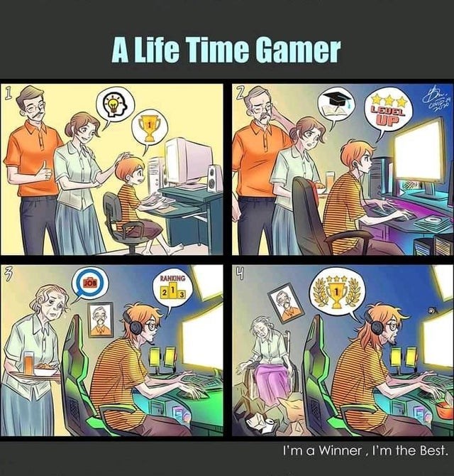 funny gaming memes - life time gamer - A Life Time Gamer 1 Cavida Leuel Up Ranking 14 I'm a Winner, I'm the Best.
