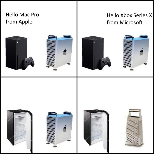funny gaming memes - xbox fridge meme - Hello Mac Pro Hello Xbox Series X from Microsoft from Apple