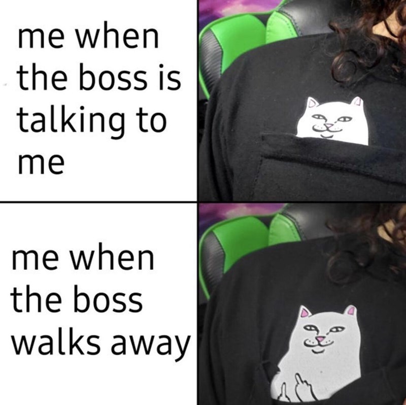 funny gaming memes -  t shirt - me when the boss is talking to 2 me me when the boss walks away
