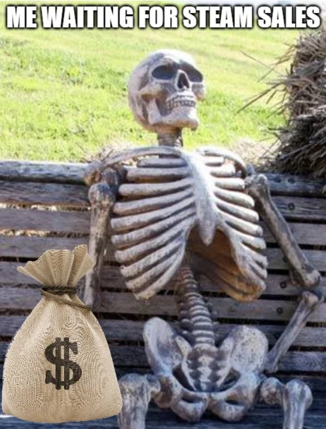 funny gaming memes  - skeleton underwater meme - Me Waiting For Steam Sales are $