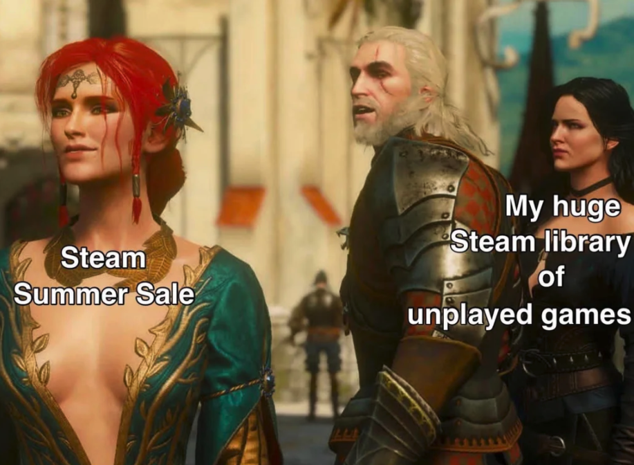 funny gaming memes - triss yennefer meme - Steam Summer Sale My huge Steam library of unplayed games