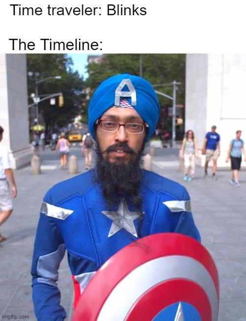 dank memes and pics - america stereotypes - Time traveler Blinks The Timeline imgflip.com