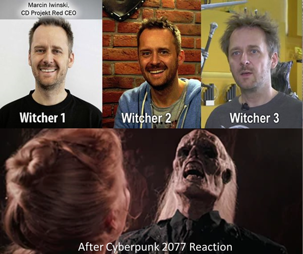 funny gaming memes - marcin iwiński david guetta - Marcin Iwinski, Cd Projekt Red Ceo Witcher 1 Witcher 2 Witcher 3 After Cyberpunk 2077 Reaction