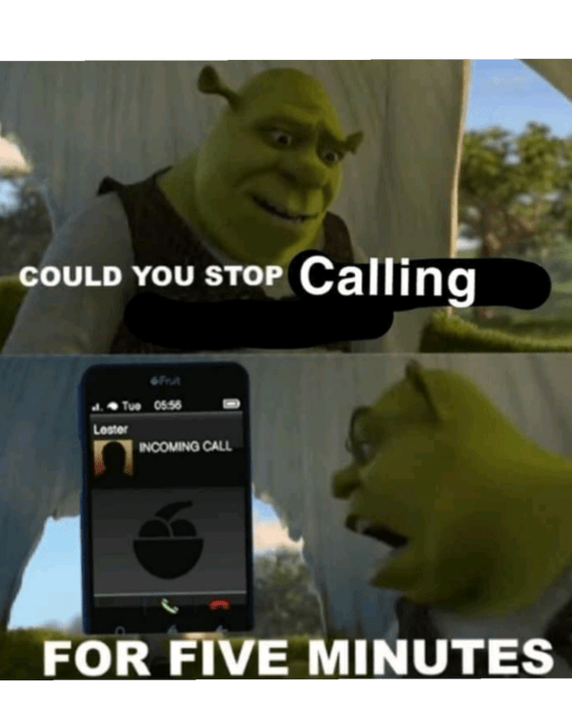funny gaming memes - shrek memes - Could You Stop Calling Tue 05.58 Lester Incoming Call For Five Minutes
