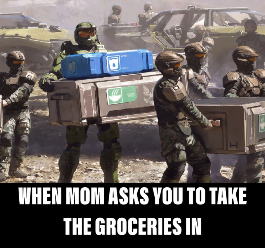 funny gaming memes - army - Open When Mom Asks You To Take The Groceries In