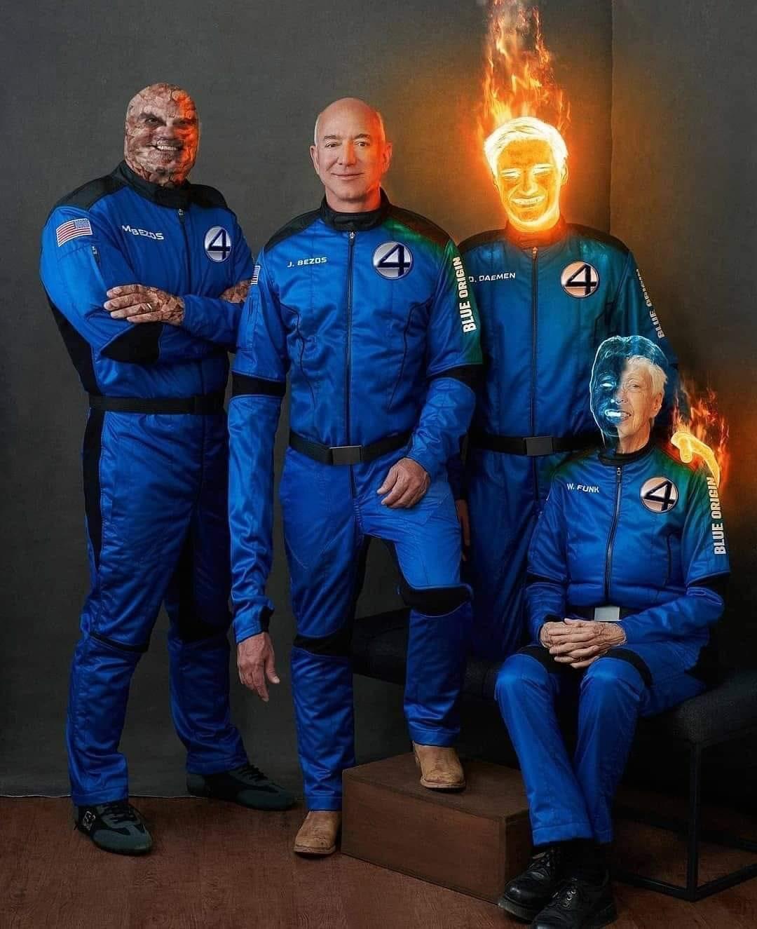 dank memes - jeff bezos fantastic four - Sheen J. Bezos Blue Origin U Daemen Ble Ore. Blue Origin