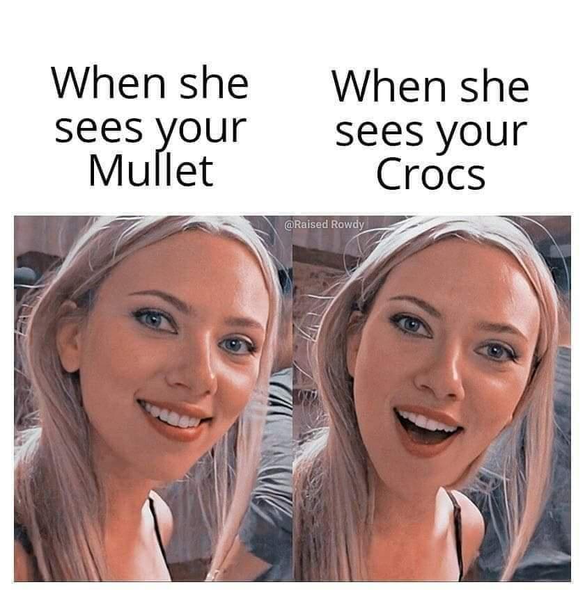 monday morning randomness - helluva boss human disguise moxie - When she sees your Mullet When she sees your Crocs Rowdy