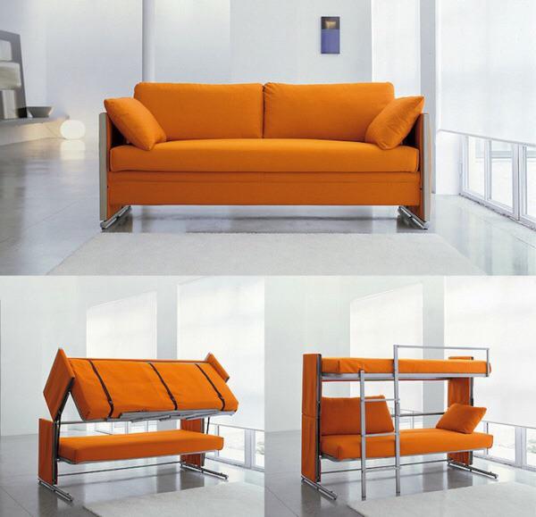 A couch that converts into bunk-beds for the "space deprived".