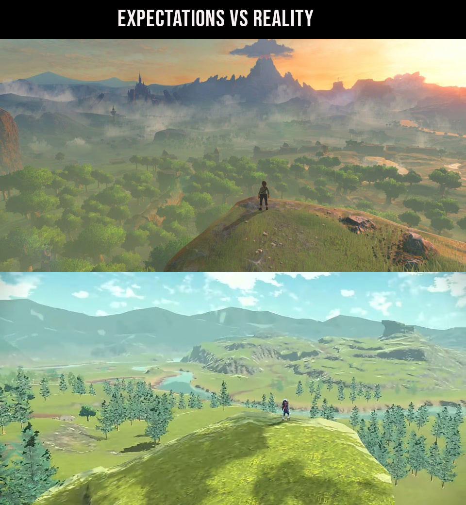 funny gaming memes - legend of zelda breath of the wild cliff - Expectations Vs Reality