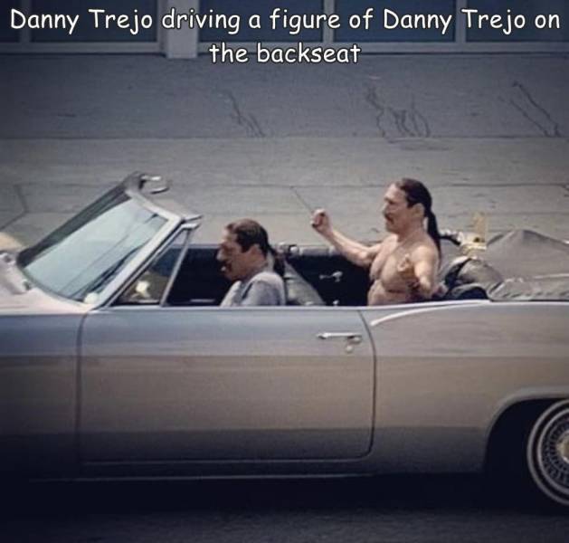 awesome random pics - Danny Trejo - Danny Trejo driving a figure of Danny Trejo on the backseat