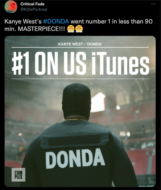 Kanye West Donda Memes - security - Critical Fade KiDePic Areal Kanye West's went number 1 in less than 90 min. Masterpiece!!! Kanye West. 'Donda On Us iTunes Donda Com Plex