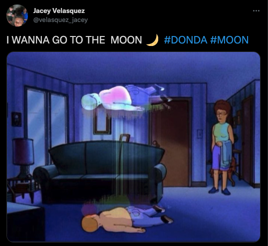 Kanye West Donda Memes - Funny tweet about Kanye Wests new album Donda where Bobby Hill from King of the Hill is floating outside his body