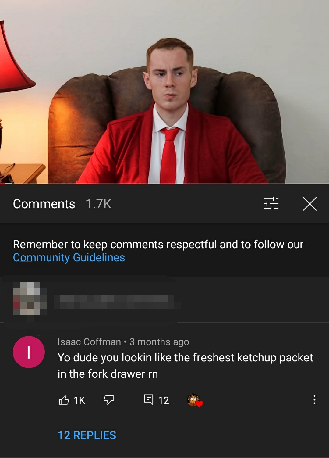 photo caption - Remember to keep respectful and to our Community Guidelines Isaac Coffman 3 months ago Yo dude you lookin the freshest ketchup packet in the fork drawer rn B 1K 12 12 Replies