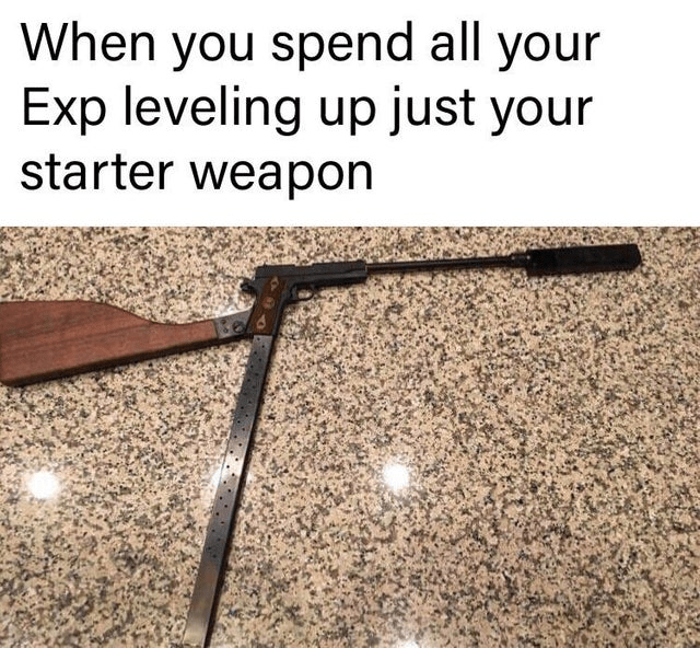 funny gaming memes - gaming memes - When you spend all your Exp leveling up just your starter weapon