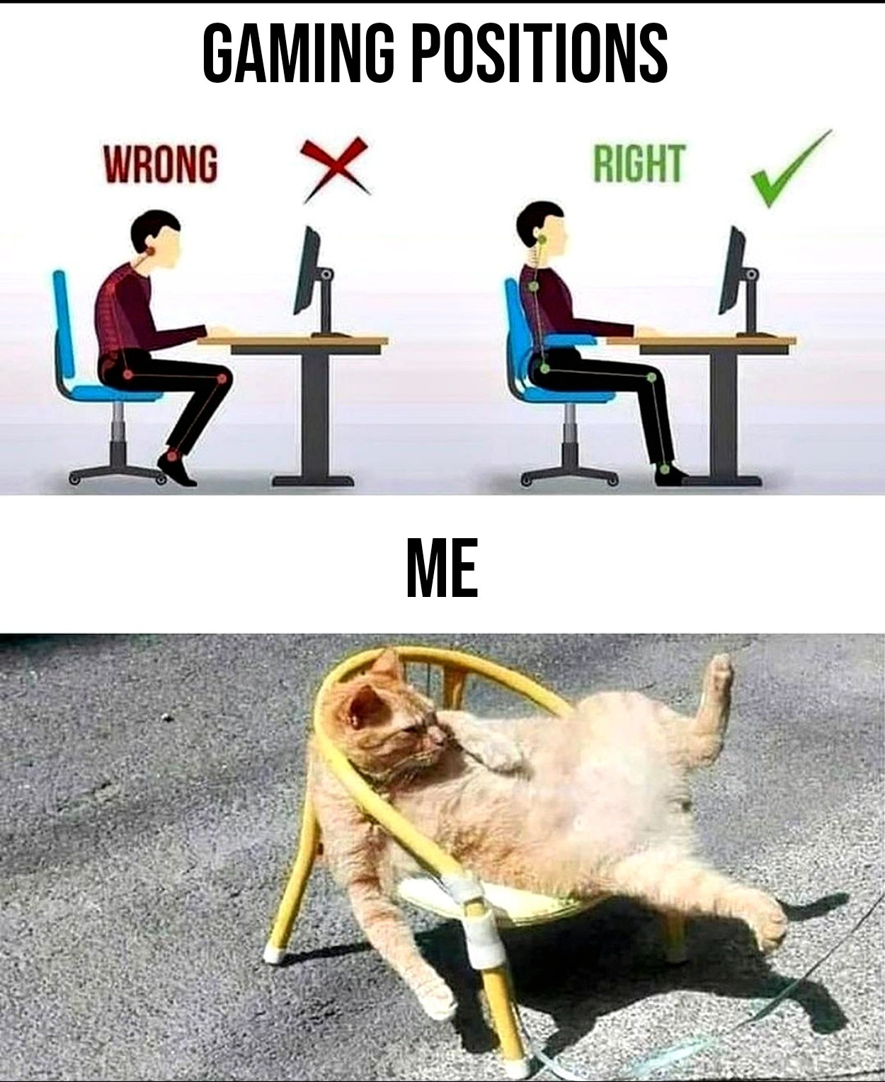 funny gaming memes - meme chair - Gaming Positions Wrong X Right 41 h T Me