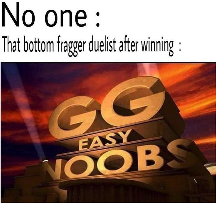 funny gaming memes - No one That bottom fragger duelist after winning Gg Easy Voobs