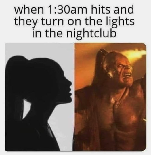 funny gaming memes - ariana goro - when am hits and they turn on the lights in the nightclub