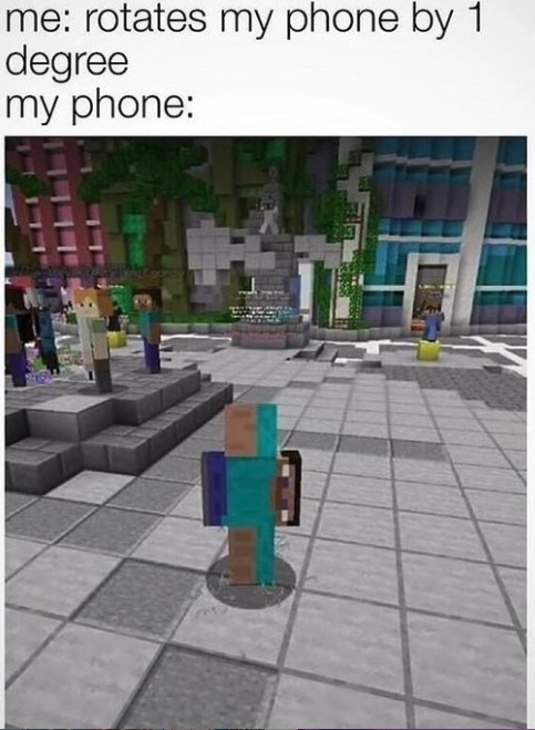 funny gaming memes - blursed minecraft steve - me rotates my phone by 1 degree my phone
