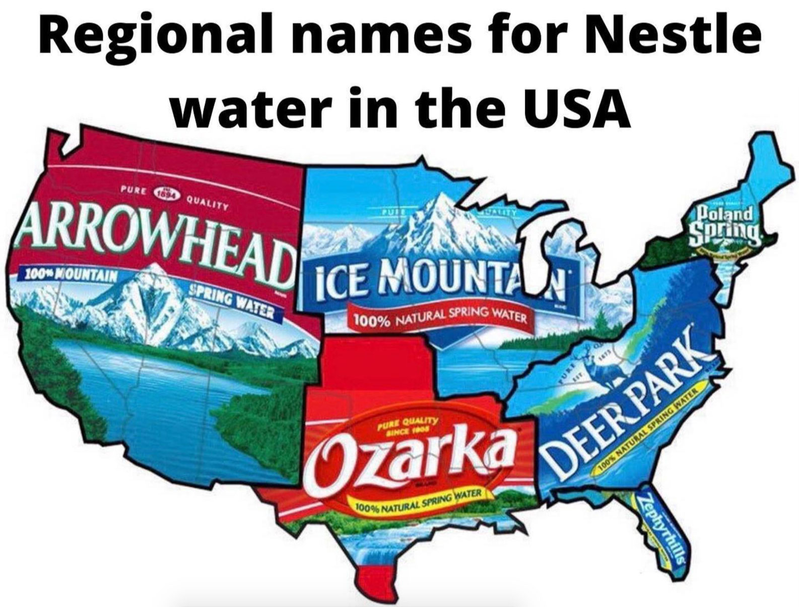 helpful guides to life - regional names for Nestles water brands