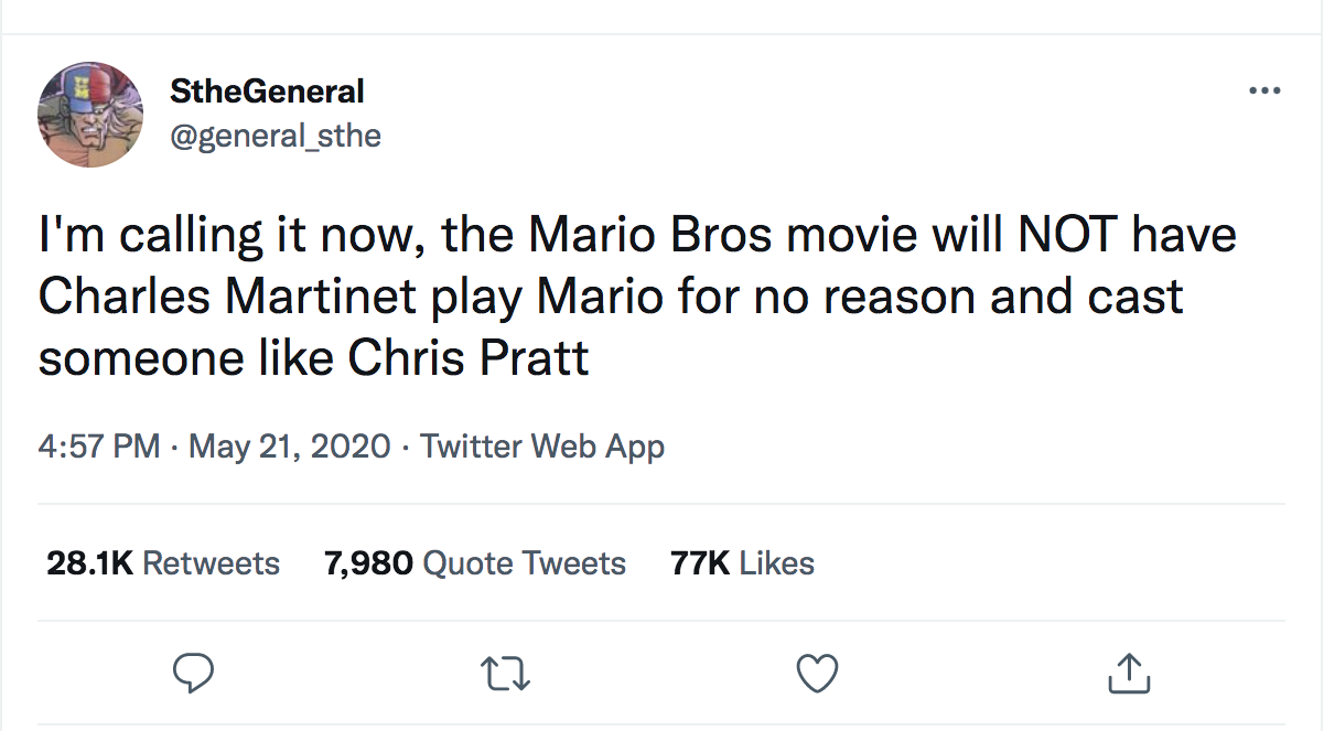 Animated Mario Movie Cast  -  tweet predicting the casting