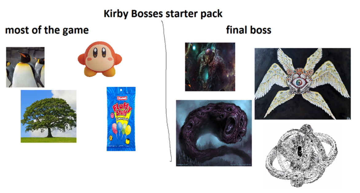 funny gaming memes - cycle of an oak tree - Kirby Bosses starter pack final boss most of the game Flut Sur