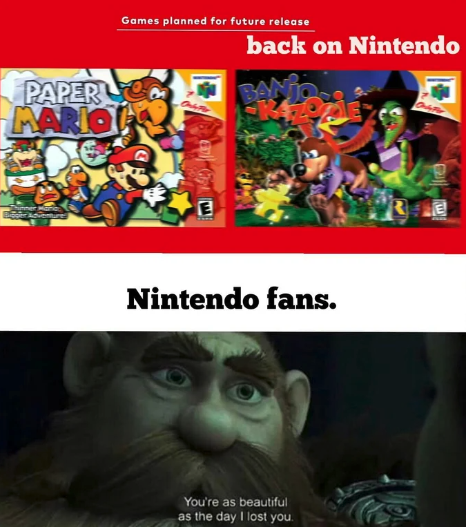 funny gaming memes - banjo kazooie n64 - Games planned for future release back on Nintendo Paper Ban Marione Nintendo fans. You're as beautiful as the day I lost you