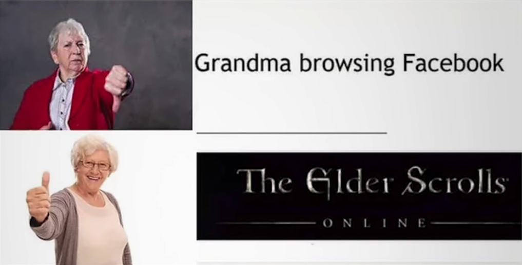 funny gaming memes - grandma browsing facebook meme - Grandma browsing Facebook The Glder Scrolls Online