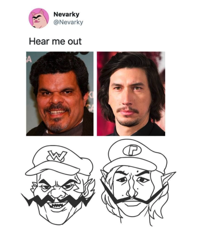 funny gaming memes - wario and waluigi adam driver - Nevarky Hear me out