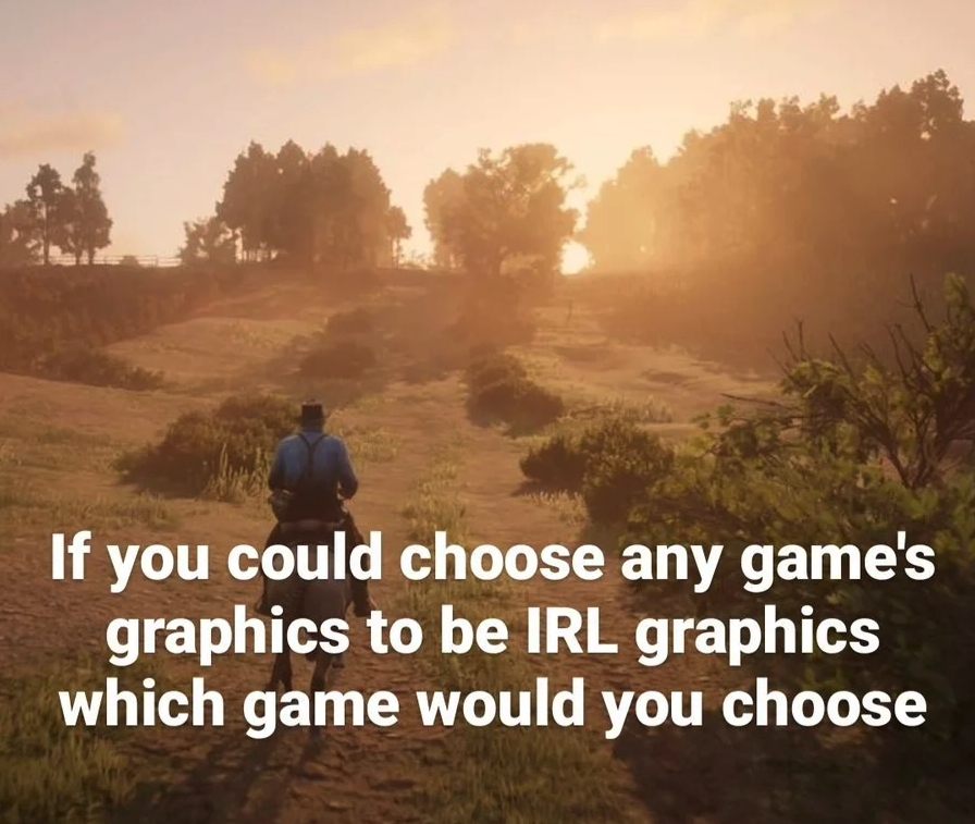 funny gaming memes - red dead redemption 2 scenery - If you could choose any game's graphics to be Irl graphics which game would you choose