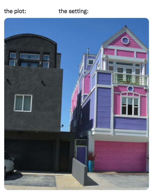 squid game memes - colorful house black house - the plot the setting